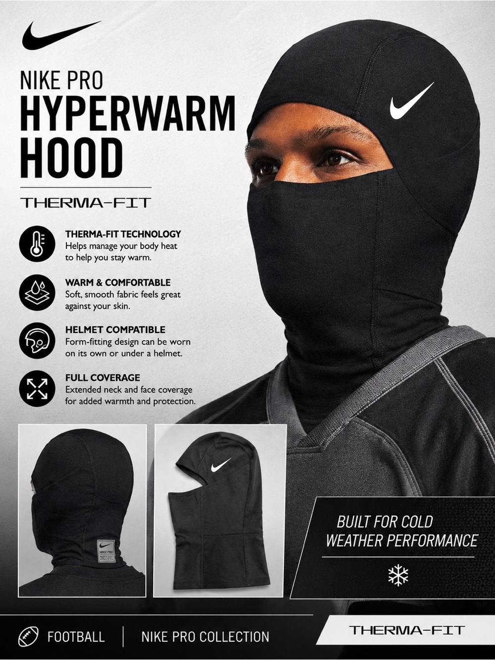 Nike Black Pro Hyperwarm Hooded Face Mask - Football